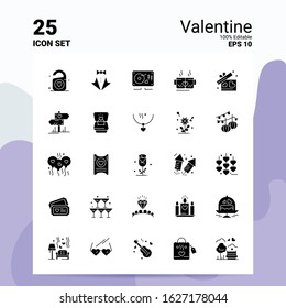 25 Valentine Icon Set. 100% Editable EPS 10 Files. Business Logo Concept Ideas Solid Glyph icon design