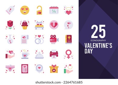 Paquete de iconos 25 San Valentín Day Flat. ilustración vectorial.