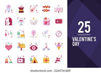 Paquete de iconos 25 San Valentín Day Flat. ilustración vectorial.