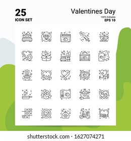 25 Valentines Day Icon Set. 100% Editable EPS 10 Files. Business Logo Concept Ideas Line icon design