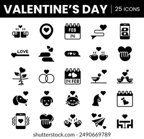 25 Valentine's Day Icons - Fill Love Icons, Romance, Dating, Texting animal lover and Celebration Icon Set for Digital and Print Use