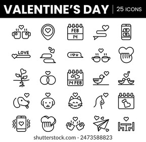 25 Valentine's Day Icons - Love, Romance, and Celebration Icon Set for Digital and Print Use