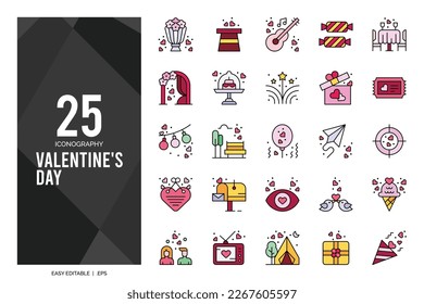 25 Valentine's Day Lineal Color icon pack. vector illustration.