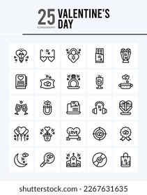 25 Valentine's Day Outline icons Pack vector illustration.