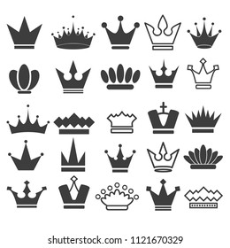 25 Vector crown icons set, stock vector illustration