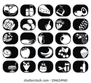 25 vector food and drinks vector labels set - silhouette