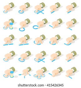 25 Vector gestures icons set for web design and user interface in applications made in 3d isometric style.