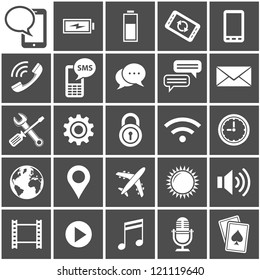 25 Vector Icons for mobile applications. Mobile Interface Icon Set. Simplus series. Each icon is a single object (compound path)