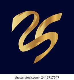 25 vector logo concept with gold color and isolated on navy background