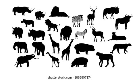 25 vectors silhoutte animals of savanna, all of is mamalia