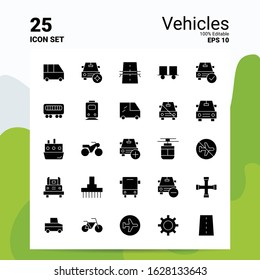25 Vehicles Icon Set. 100% Editable EPS 10 Files. Business Logo Concept Ideas Solid Glyph icon design