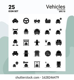 25 Vehicles Icon Set. 100% Editable EPS 10 Files. Business Logo Concept Ideas Solid Glyph icon design