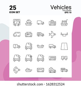 25 Vehicles Icon Set. 100% Editable EPS 10 Files. Business Logo Concept Ideas Line icon design
