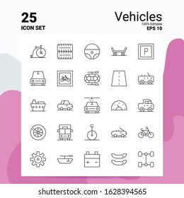 25 Vehicles Icon Set. 100% Editable EPS 10 Files. Business Logo Concept Ideas Line icon design
