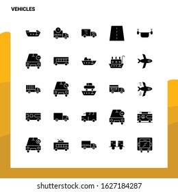 25 Vehicles Icon set. Solid Glyph Icon Vector Illustration Template For Web and Mobile. Ideas for business company.