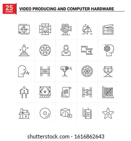 25 Video Producing And Computer Hardware icon set. vector background