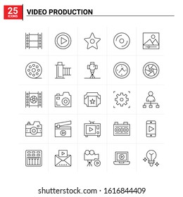 25 Video Production icon set. vector background