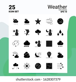 25 Weather Icon Set. 100% Editable EPS 10 Files. Business Logo Concept Ideas Solid Glyph icon design