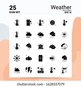 25 Weather Icon Set. 100% Editable EPS 10 Files. Business Logo Concept Ideas Solid Glyph icon design