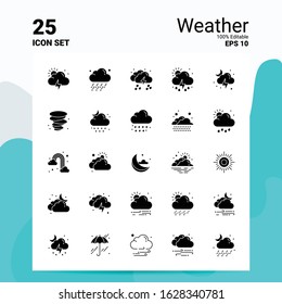 25 Weather Icon Set. 100% Editable EPS 10 Files. Business Logo Concept Ideas Solid Glyph icon design