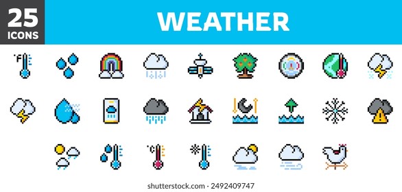 25 weather icons set, vector line, editable stroke.
