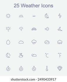 25 Weather icons, vector, graphics