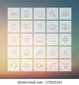 25 web, business, commerce, line square icons on blur background, vector illustration, eps10, easy to edit
