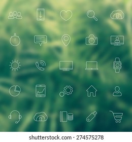 25 web, business, commerce, line square icons on blur background, vector illustration