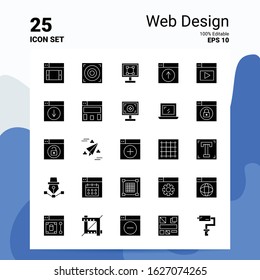 25 Web Design Icon Set. 100% Editable EPS 10 Files. Business Logo Concept Ideas Solid Glyph icon design