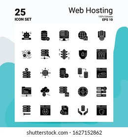 25 Web Hosting Icon Set. 100% Editable EPS 10 Files. Business Logo Concept Ideas Solid Glyph icon design