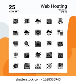 25 Web Hosting Icon Set. 100% Editable EPS 10 Files. Business Logo Concept Ideas Solid Glyph icon design