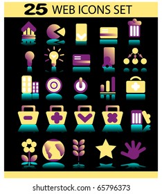 25 web icons set on dark background
