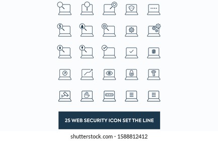 25 Web Security Outline Icon Collection. Simple Vector Illustration.