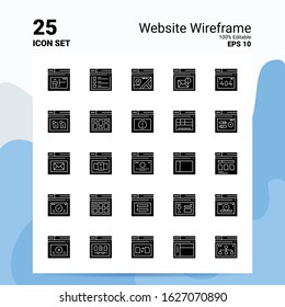 25 Website Wireframe Icon Set. 100% Editable EPS 10 Files. Business Logo Concept Ideas Solid Glyph icon design