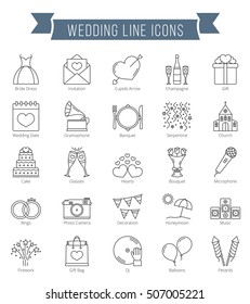 25 Wedding line icons, can be used for Valentine's day, vector eps10 illustration