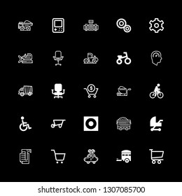 25 wheel icons with gear outlined symbol and shopping cart in this set
