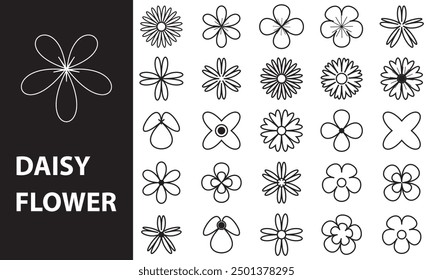 25 white daisy flower isolated on white background. Flat lay, top view. Floral pattern, object . Daisy flower vector. EPS 10	
