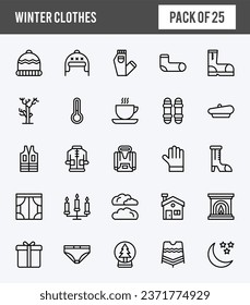 25 Ropa de invierno Paquete de iconos de relleno lineal. ilustración vectorial.