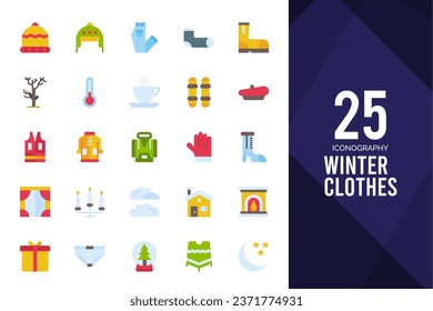 25 Winter Clothes Lineal Fill icons pack. vector illustration.