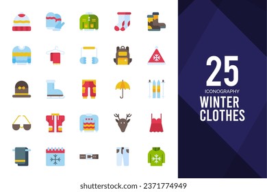 25 Winter Clothes Lineal Fill icons pack. vector illustration.