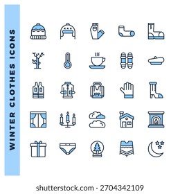 25 Ropa de invierno Pack de iconos de dos colores. Ilustración vectorial.