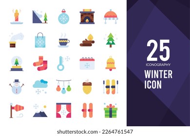 25 Winter Flat icon pack. vector illustration.