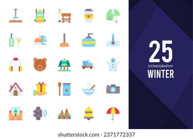 25 Winter Flat icons pack. vector illustration.