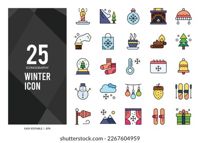 25 Winter Lineal Color icon pack. vector illustration.