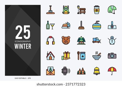 25 Winter Lineal Color icons pack. vector illustration.