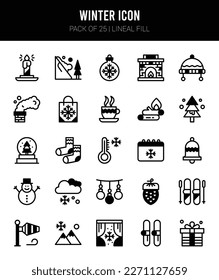 25 Winter Lineal Fill icons Pack vector illustration.