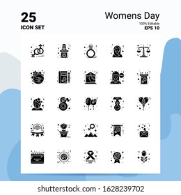 25 Womens Day Icon Set. 100% Editable EPS 10 Files. Business Logo Concept Ideas Solid Glyph icon design