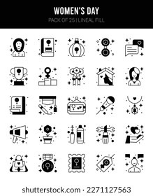 25 Women's Day Lineal Fill icons Pack vector illustration.