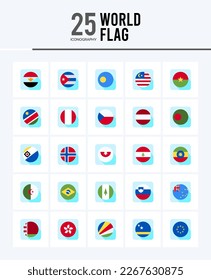 25 iconos del círculo World Flags Empaquetar ilustración vectorial.