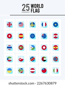 25 World Flags circle icons Pack vector illustration.